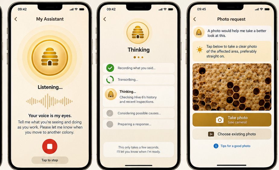HiveIQ mentor workflow with voice and photo input